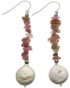 Genuine Tourmaline and White Pearl Earrings