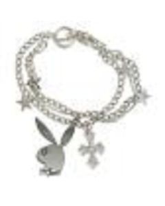 Bracelet 3 Chain w/Playboy  Bunny/Stars Silver Finish