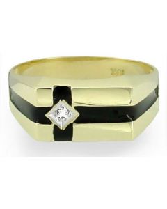 Genuine Diamond & Italian Enamel 14K Mens Cross Ring
