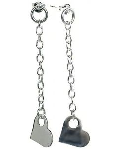 Heart On Rollo Chain Dangle Platinum Clad Earrings