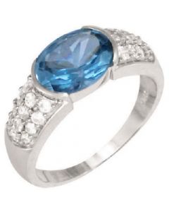 Unisex Blue Topaz Color CZ Ring