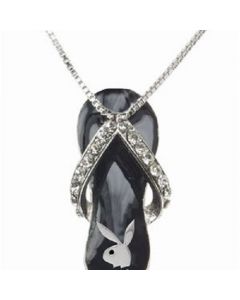 Black Flip Flop Necklace/Clear crystals, Playboy Bunny black eye