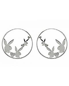 Silver plated PlayBoy Bunny Rhinestone Hoop Earring