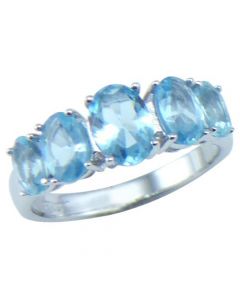 Rhodium Plated Oval Blue Topaz Color CZ Ring H8