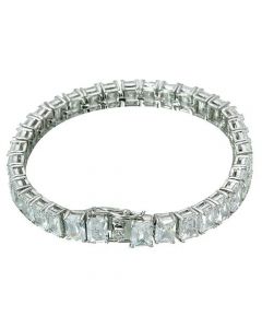 Rhodium Plated Emerald Cut CZ Tennis Bracelet