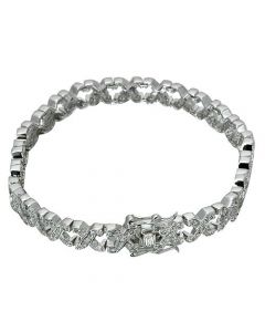Rhodium Plated X's Link CZ Bracelet