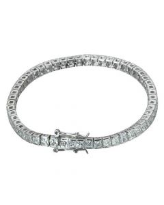 Rhodium Plated Princess Cut CZ Tennis Bracelet