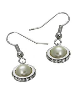 18K White Gold Plated Pearl Genuine Swarovski Crystal Earrings