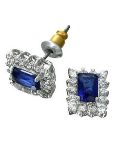 18K White Gold Plated Emerald Cut Sapphire Color Genuine Swarovski Crystal Earrings