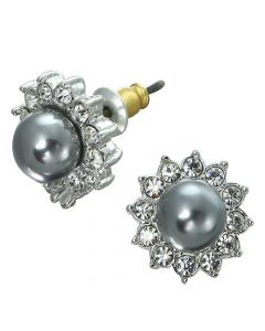 18K White Gold Plated Black Pearl Genuine Swarovski Crystal Earrings