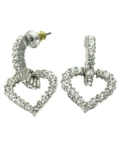 Rhodium Plated C-Hoop and Heart Dangling Genuine Swarovski Crystal Earrings