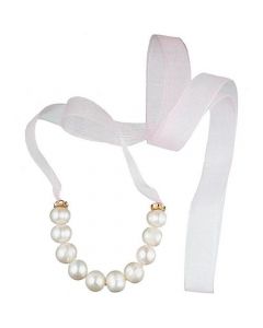 Genuine White Pearl Pink Ribbon Necklace