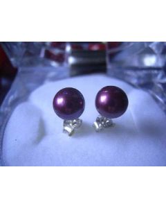 6mm Genuine Deep Purple Pearl Sterling Silver Earrings
