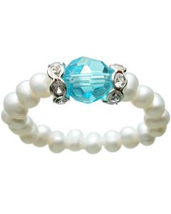Genuine Blue Czech Crystal Adjustable Pearl Ring