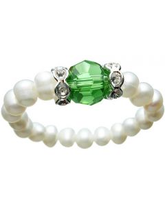 Genuine Green Czech Crystal Adjustable Pearl Ring