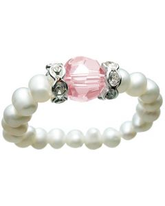 Genuine Pink Czech Crystal Adjustable Pearl Ring