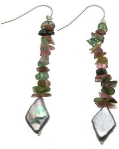 Genuine Tourmaline and Gray Pearl Earrings
