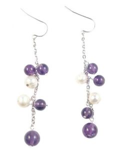 Genuine Amethyst and White Pearl Earrings