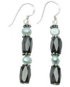 Light Blue Pearl Magnetic Hematite Earrings