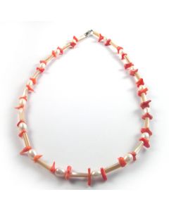 Genuine Pearl, Coral, and Seashell Necklace