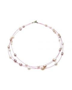 Multicolor Genuine Pearl 3-Strand Necklace