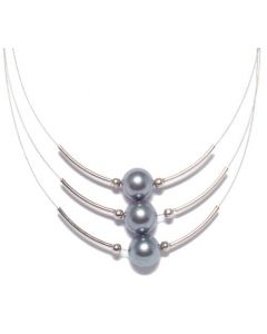 Triple Seashell Pearl Silver Necklace