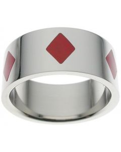 High Polish Steel Poker Red Enamel Diamond Ring