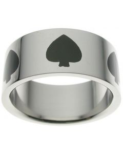 High Polish Steel Poker Black  Enamel Spades Ring