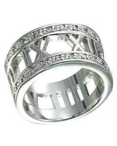 Rhodium Plated Roman Numerals CZ Ring