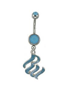 316L Stainless Steal Belly naval piercing w/ Blue Enamel