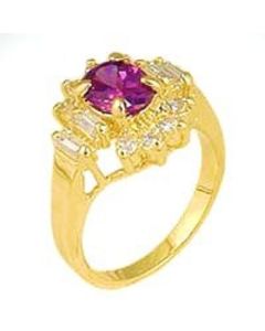 18k Yellow Gold 1 ct Amethyst CZ Ring w/ CZ Cluster