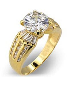 18k Yellow Gold 2 ct Solitaire CZ Ring w/ accents