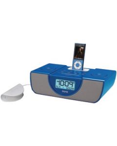 IPOD®/IPHONE® DUAL ALARM CLOCK RADIO WITH SHAKER (BLUE)