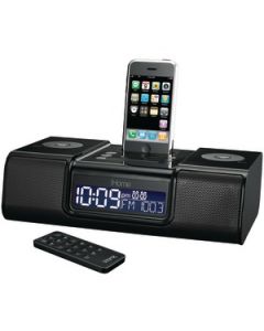 IPOD®/IPHONE® DUAL ALARM CLOCK RADIO (BLACK)