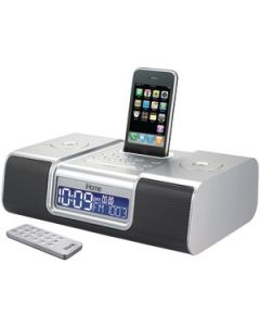 IPOD®/IPHONE® DUAL ALARM CLOCK RADIO (SILVER)