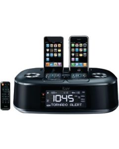 IPHONE®/IPOD® HI-FI NOAA ALERT DUAL-DOCK ALARM CLOCK