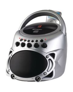 PORTABLE CDG KARAOKE SYSTEM WITH BASS PORTS & MICROPHONE (SILVER)