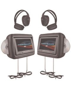 8.8" PRELOADED UNIVERSAL HEADREST MONITORS WITH TWIN DVD COMBO & HEADPHONES (BLACK)