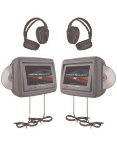 8.8" PRELOADED UNIVERSAL HEADREST MONITORS WITH TWIN DVD COMBO & HEADPHONES (GRAY)