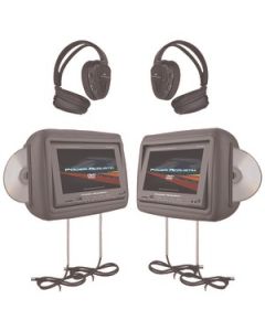 8.8" PRELOADED UNIVERSAL HEADREST MONITORS WITH TWIN DVD COMBO & HEADPHONES (DARK GRAY)