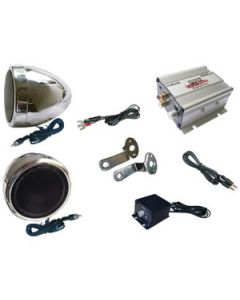100-WATT MOTORCYCLE MOUNT AMP WITH DUAL WEATHERPROOF SPEAKERS & IPOD®/MP3 INPUT