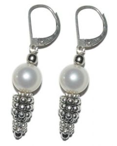 Genuine Pearl Sterling Silver Lever Back Bali  Earrings