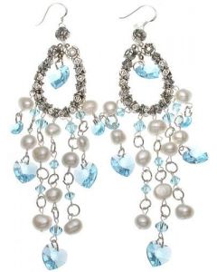 Genuine Pearl Blue Swaroski Crystal Earrings