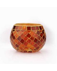 6562 Aroma Lux Round Mosaic Tealight Candle Holder - Orange