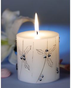 6626 LumiÃ¨re DespritTM 3" x 3" White Unfragranced Jeweled Pillar Candle
