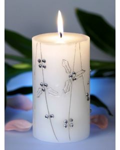 6627 LumiÃ¨re DespritTM 3" x 5" White Unfragranced Jeweled Pillar Candle