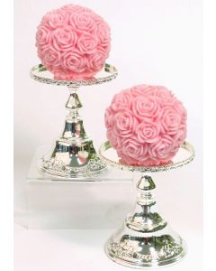 7070 2 Silver Candle Holders and Rose Round Candles giftset  - rose fragrance