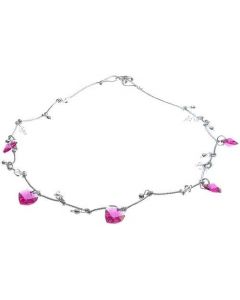 Rose Red Heat Swaroski Crystal Silver Strand Necklace