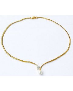 18inch 18K Yellow Gold Plated Genuine Pearl CZ Necklace