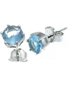 18K W Gold on 925 S. S. Stud 5mm Blue Topaz CZ Earrings